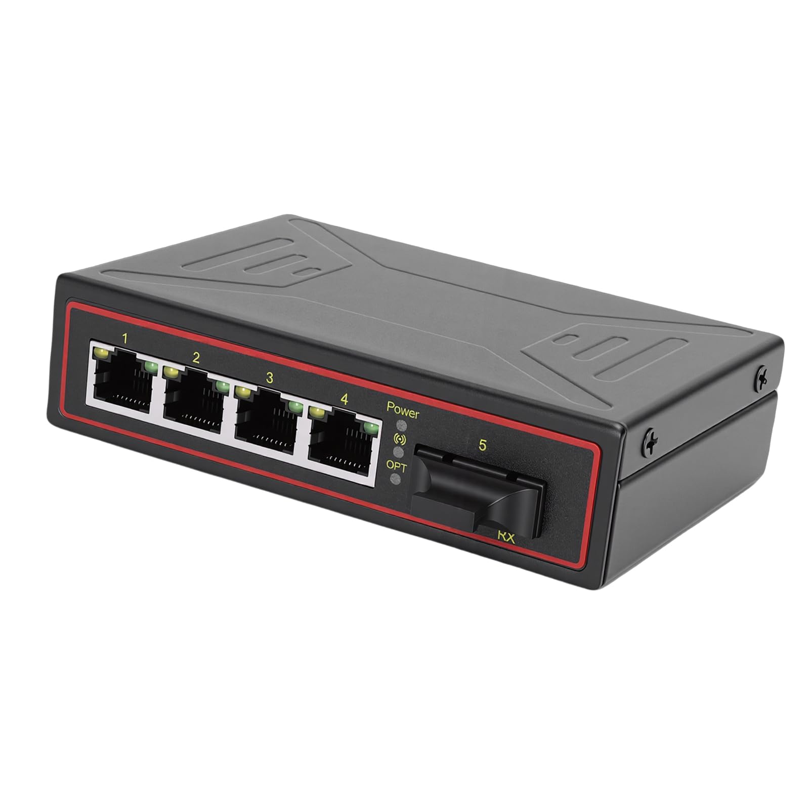 Bewinner Commutateur Ethernet Industriel 1 Port Optique 4 Ports Ethernet Convertisseur de Média Fibre 10/100 Mbps Montage sur Rail DIN, Emplacement Plug and Play Gigabit SFP Transmission Longue