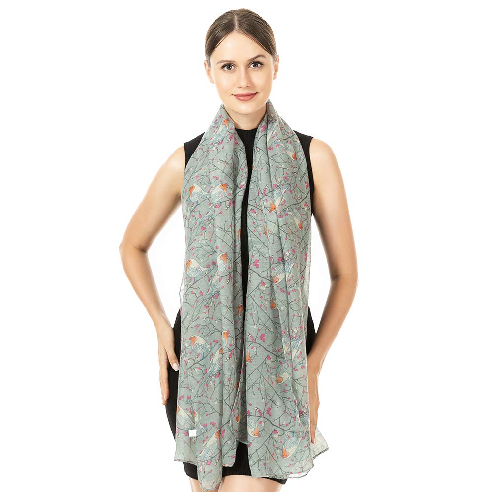 London Scarfs Women's Silver S Fashion Butterfly Print Long Scarves Floral Neck Scarf Shawl (Silver)