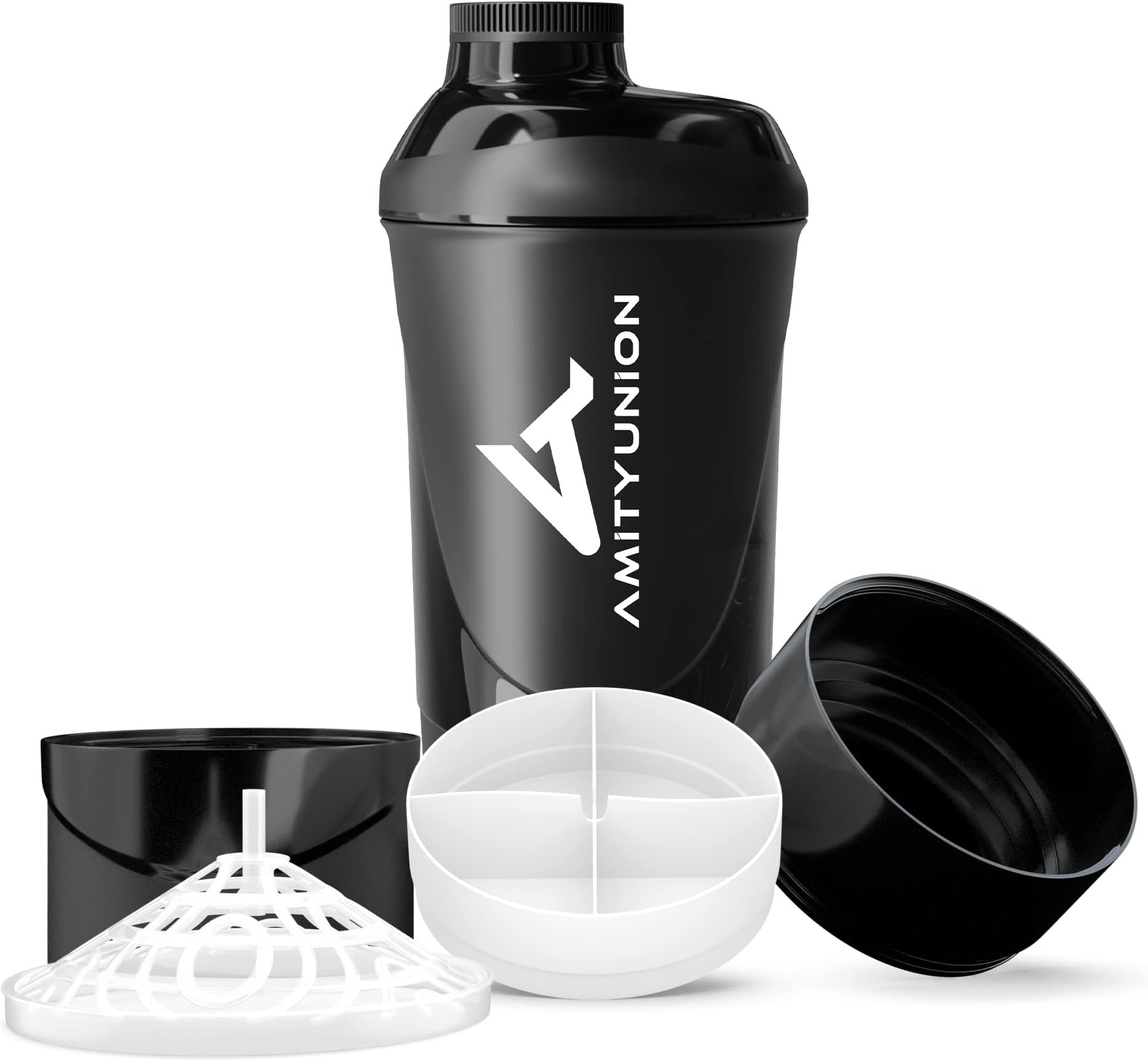 Protein Shaker Deluxe – Leak-Proof – BPA-Free with Strainer, Scale for Creamy Whey Shakes, Gym Fitness Cup for Isolates and Sports Concentrates (Black, Deluxe Cup 700ml)