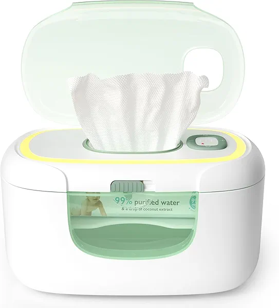 Momcozy New Baby Wipe Warmer, 100pcs Larger Capacity Wipe Dispenser, 10-Min Fast Heating with 4 Temperature Modes, Innovative Spring Design, Silicone & Top Seals,Quick Even Heating, 3-Level Nightlight
