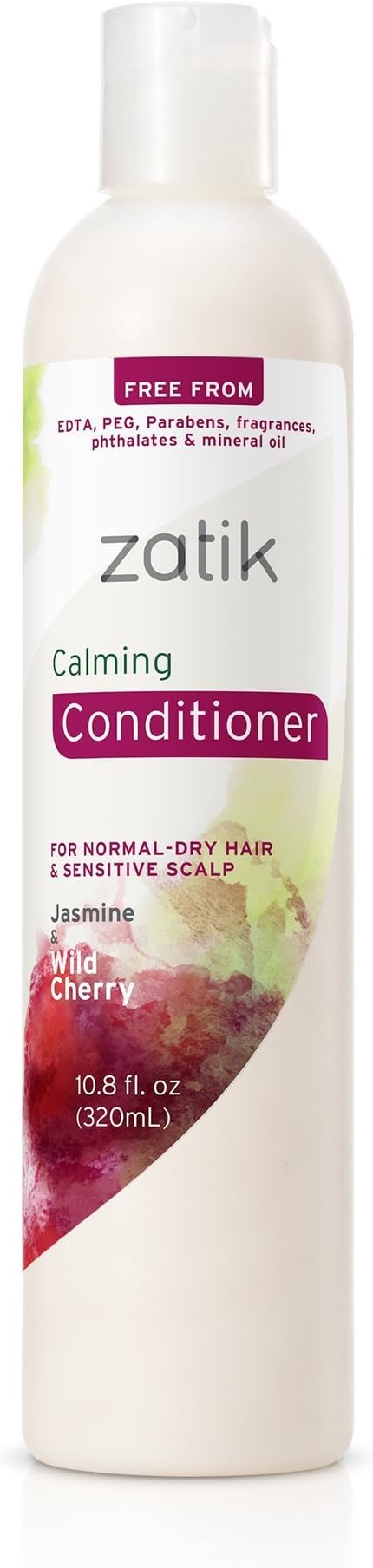 Zatik Naturals - Calming Conditioner with Jasmine and Wild Cherry for Dandruff - Vegan Biodegradable, pH Balanced, FREE FROM EDTA, PEG, Parabens, fragrances, phthalates & mineral oil, 10.8 oz.