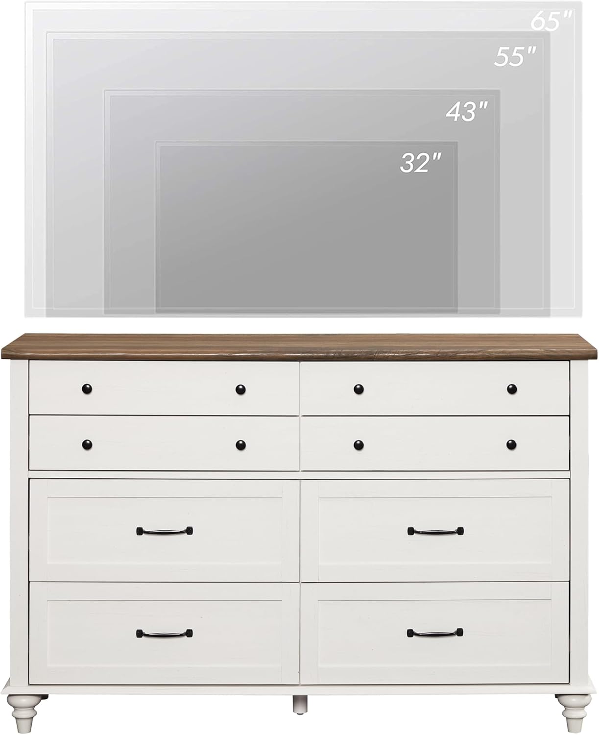 WAMPAT 54 Inch Dresser TV Stand for TVs up to 65 Inch, Off White Console Table Entryway Table Dresser with 8 Drawers, Wooden Media Console Table for Living Room, Wide Dressers for Bedroom