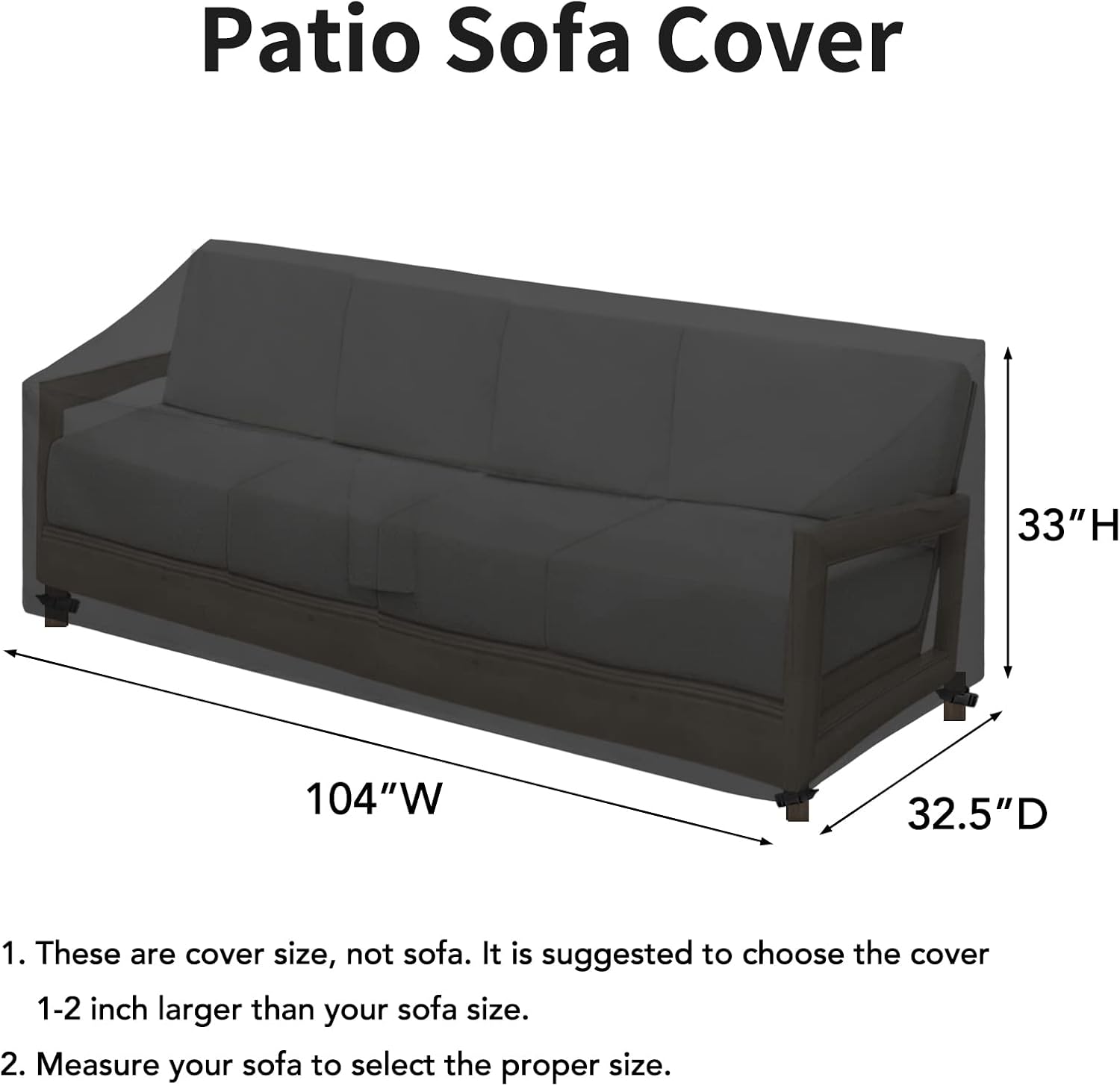 Easy-Going Waterproof Patio Sofa Cover UV Resistant 4 Seater Outdoor Sofa Cover Weatherproof Lawn Patio Furniture Cover with Tape Sealed Seam (104Wx32.5Dx33H inch, Black)