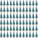 EVINIS 72 Pcs Mini Artificial Christmas Sisal Snow Trees with Wood Base, Blue-Green