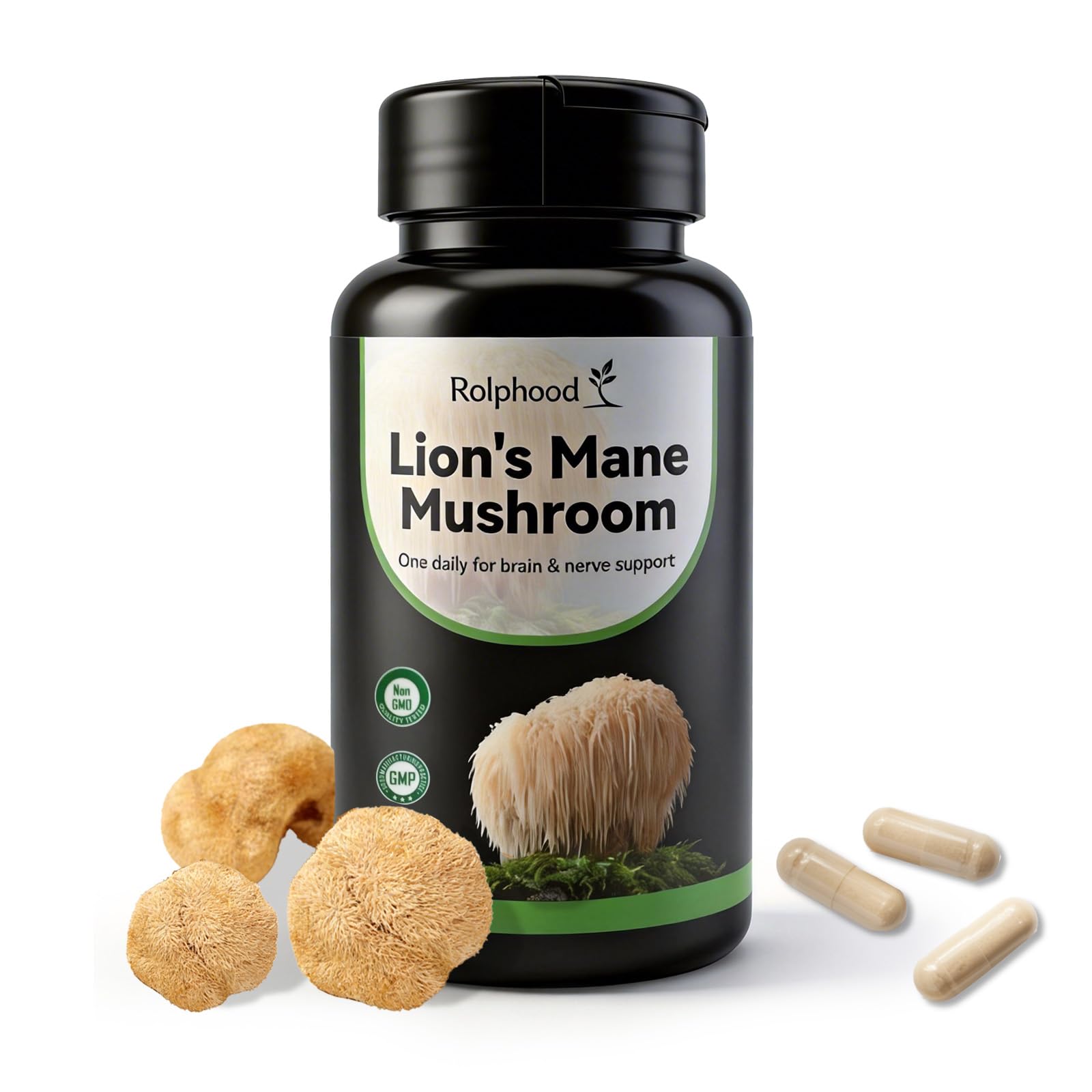 Lions Mane Mushroom Extract Capsules, Organic|Non-GMO|Gluten Free,Supplement for Focus Support and Immune Health(60 Count)
