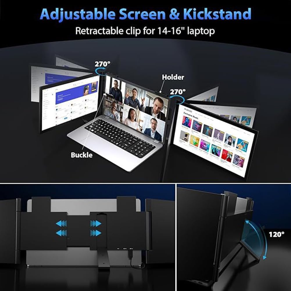 Extensor USB-C para Portátil con Pantalla IPS FHD de 14 Pulgadas y Dos Monitores para Comercio, Programación y Juegos.