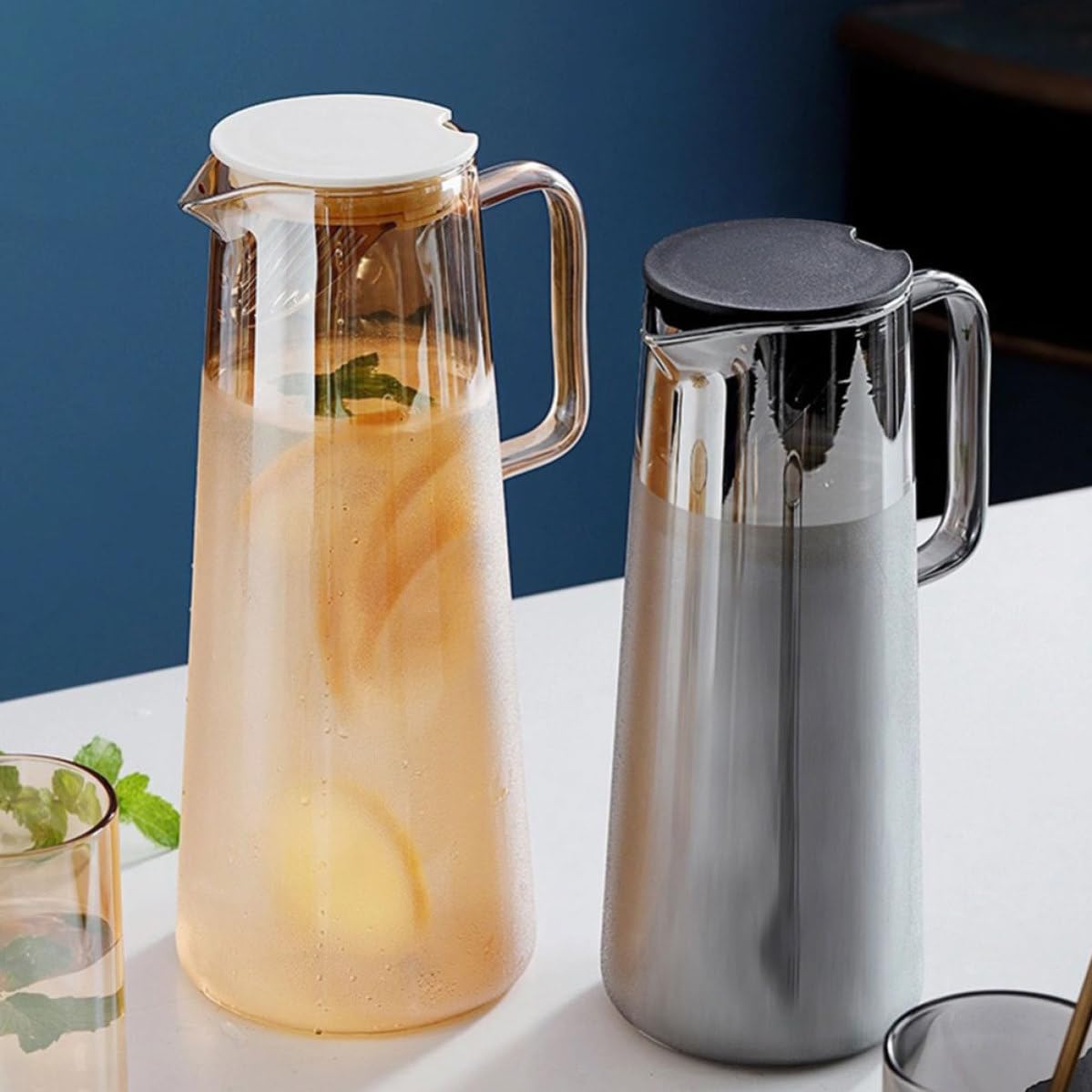 2 Stück-pack Glas Wasserkanne 1800ml aus Glas für Kaltes Wasser | Selbstgemachte Getränke, Zuhause und Hotel, Leicht zu Reinigen, mit Tragegriff