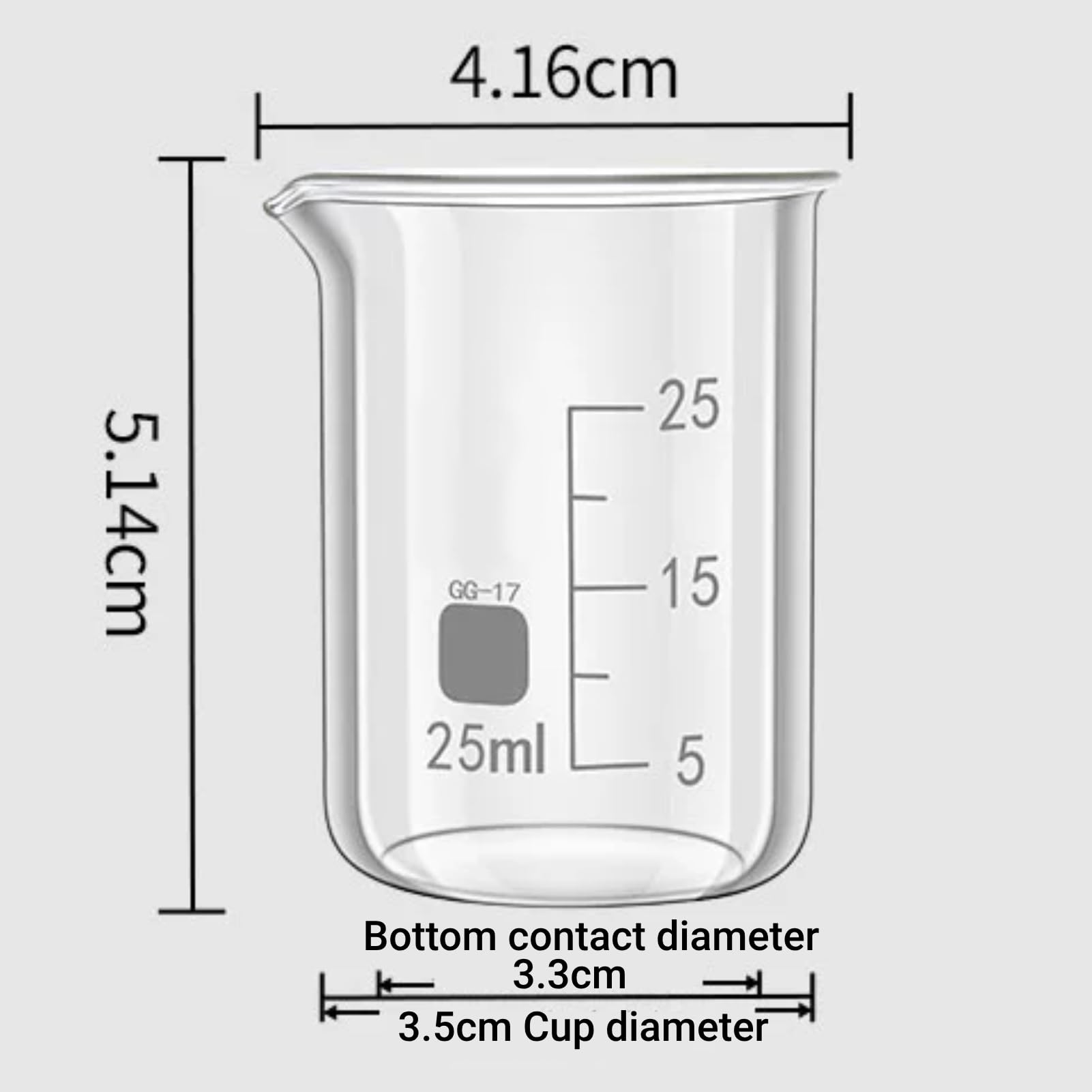 10 Stück Becherglas 25 ml Glas Messbecher 25ml Abgestufter Messbecher Borosilikatglas Becher für Wissenschaftliche Experimente in der Schule Labor