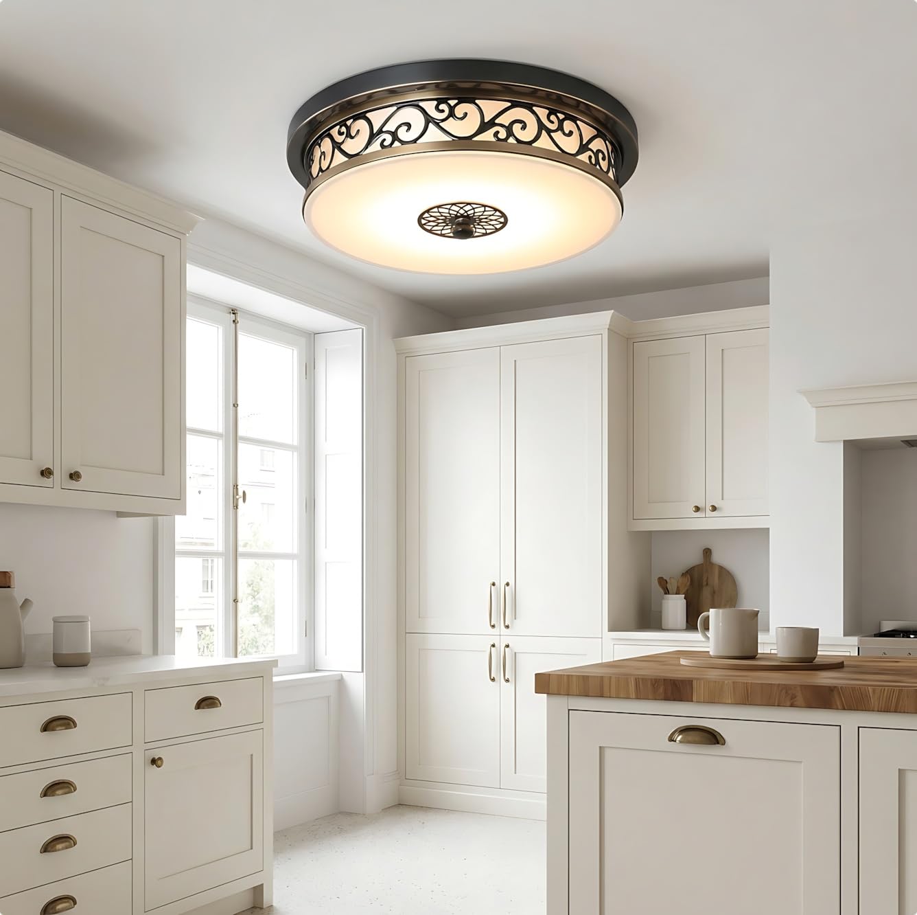 Vintage LED Deckenleuchte Schwarz Gold, Retro Eisen Deckenlampe mit Glasschirm für Gemütliches Schlafzimmer, Dekorative Wohnzimmerlampe Flur Wohnungsdeko(3000K,30CM)