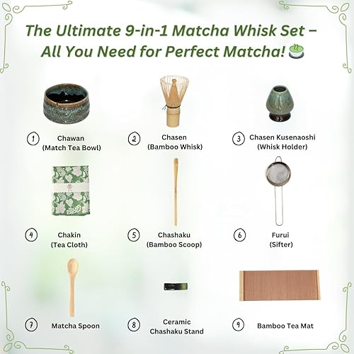 Miniatura 3 de Annie & Mia Design Juego de batidor de matcha (9 piezas), el juego de té matcha japonés incluye cuenco de matcha de cerámica, batidor de matcha de