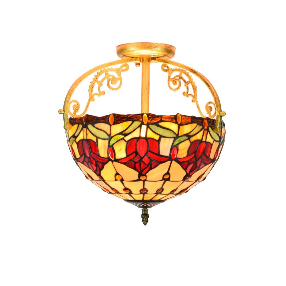 Plafonnier Tiffany en perles en verre et vitrail d'art