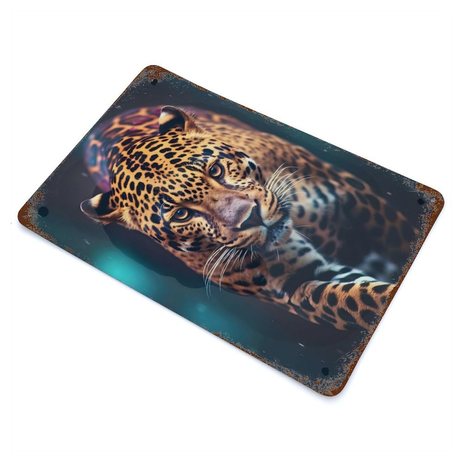 Rust Effect Leopard Vintage Rust Metal Sign 11.8"x7.9", Classic Wall Plaque for Shed, Workshop And Garage Wall Decor