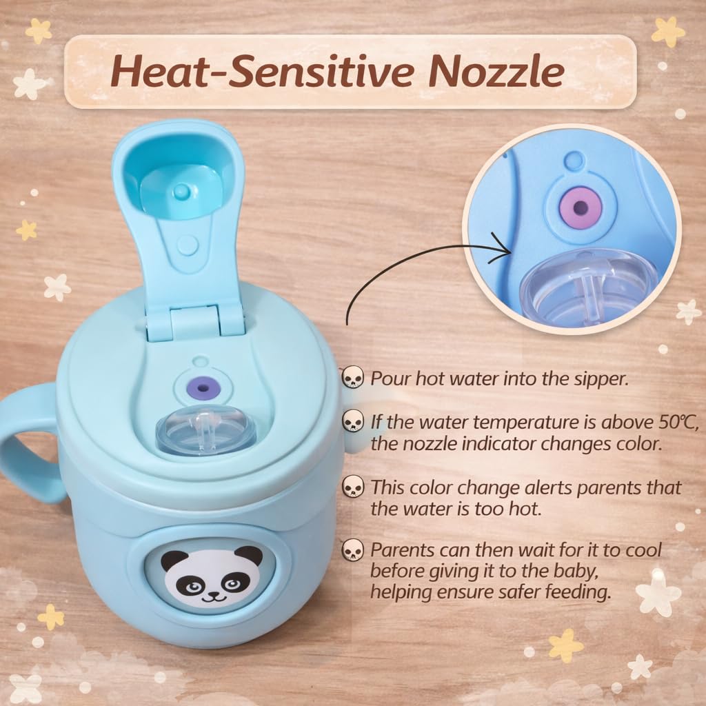 THE LITTLE LOOKERS Stainless Steel Sipper Bottle for Baby 260ml | 316 Grade SS | BPA Free | Suitable for Hot & Cold |Travelling Bottle for Kids & Toddler|Training Sippy Cup with Straw/Spout Sky Blue