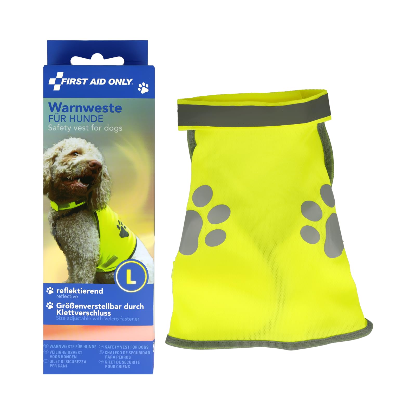 First Aid Only P-91915 00 Dog Safety Vest Yellow Size L | Reflective Vest for Dogs with Reflector | Can be Attached with Fastener | Neck Circumference: 48-62 cm, Chest Circumference 64-81 cm, 100%