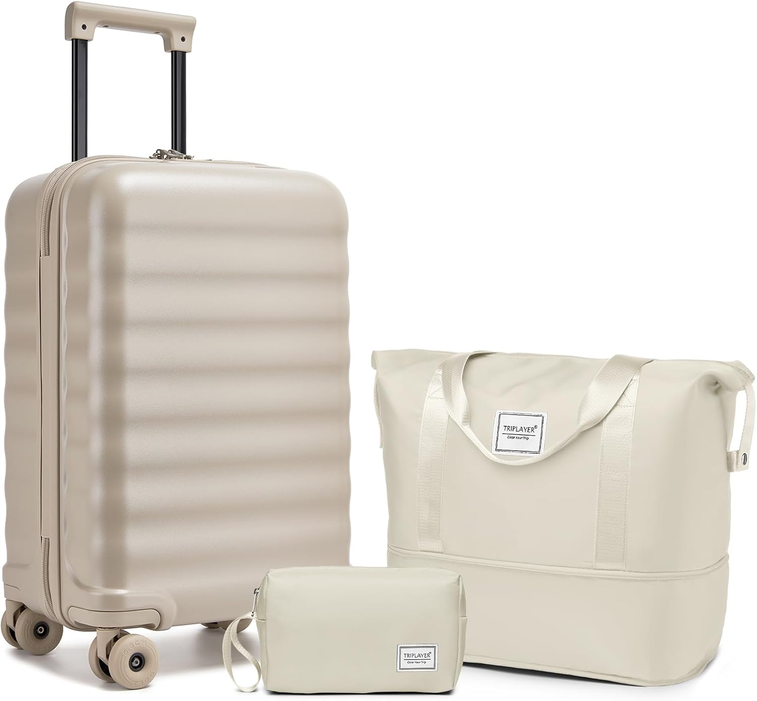 Luggage Sets 3 Piece, Carry On Luggage 22x14x9 Airline Approve PC Hardside Suitcase Set with Wheels TSA Lock, Durable Carry-On Suitcase with Duffel Bag for Women (Lavender)