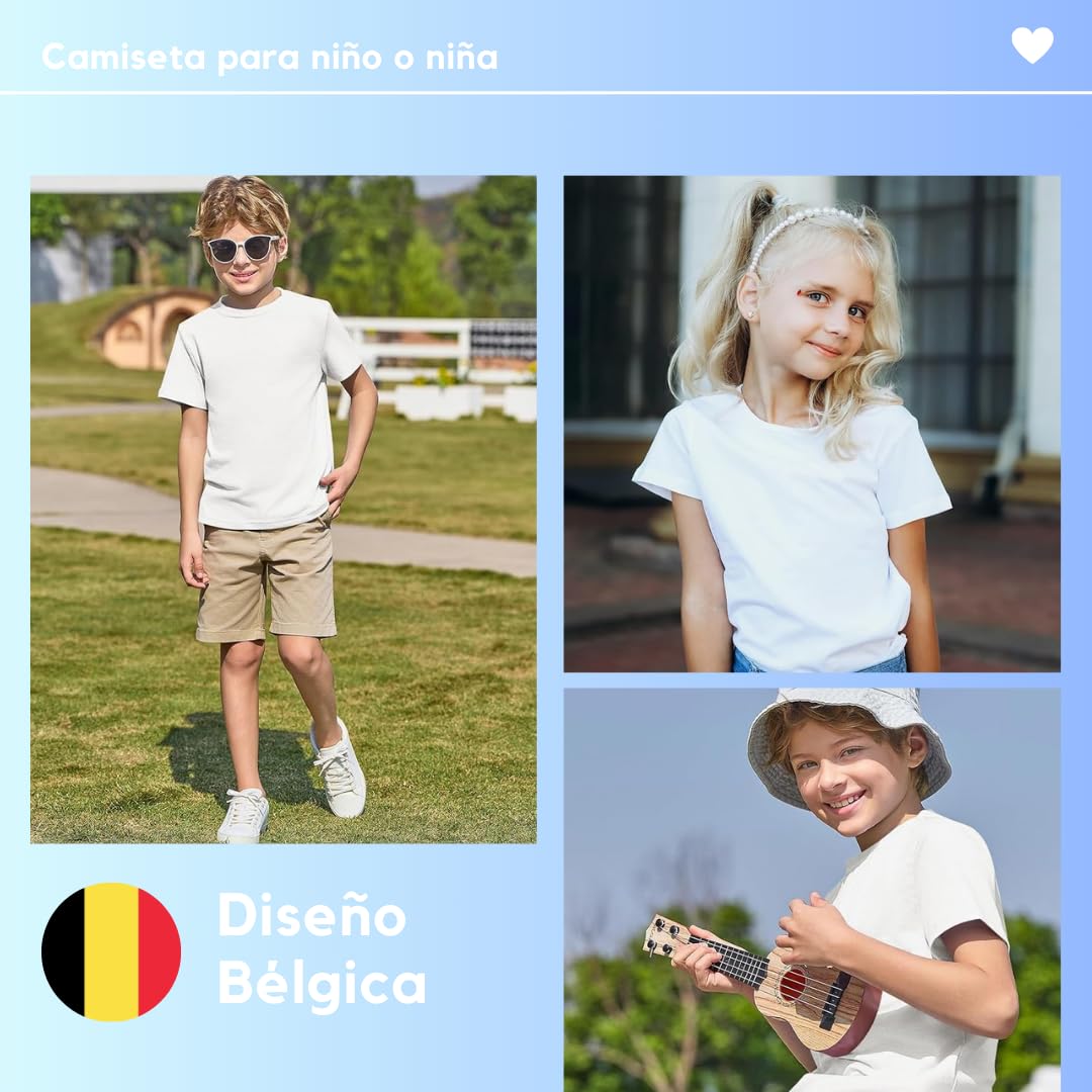 Vida Sol Camiseta Infantil 100% Algodón, 1 y 2 Unidades, Unisex, Manga Corta, Cuello Redondo, Suave y Transpirable, Diseño Básico y Cómodo, Ideal para Uso Diario, Tallas 1-15 Años, Colores Variados — view 2