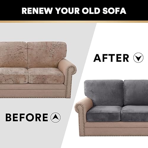 Miniatura 7 de PrinceDeco 4 fundas de sofá de terciopelo grueso de lujo (2 fundas de base más 2 fundas de cojín de asiento), fundas de sofá para sofá de 2 cojines