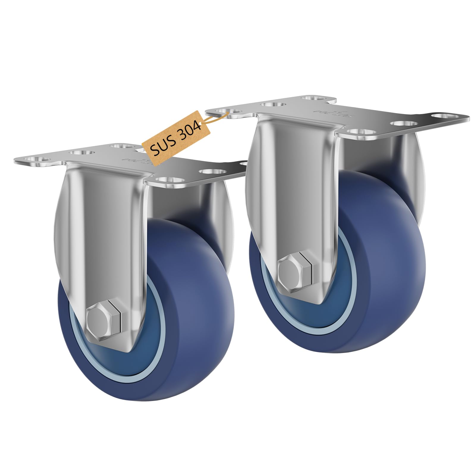 Photo 1 of TESUMI 3" Inch Stainless Steel Caster Wheels Maintenance-Free SUS 304 Washable Heavy Duty Fixed Casters Anti-Corrosion Waterproof Rigid Caster Wheels for Restaurants, Labs, Hospitals-2 Packs