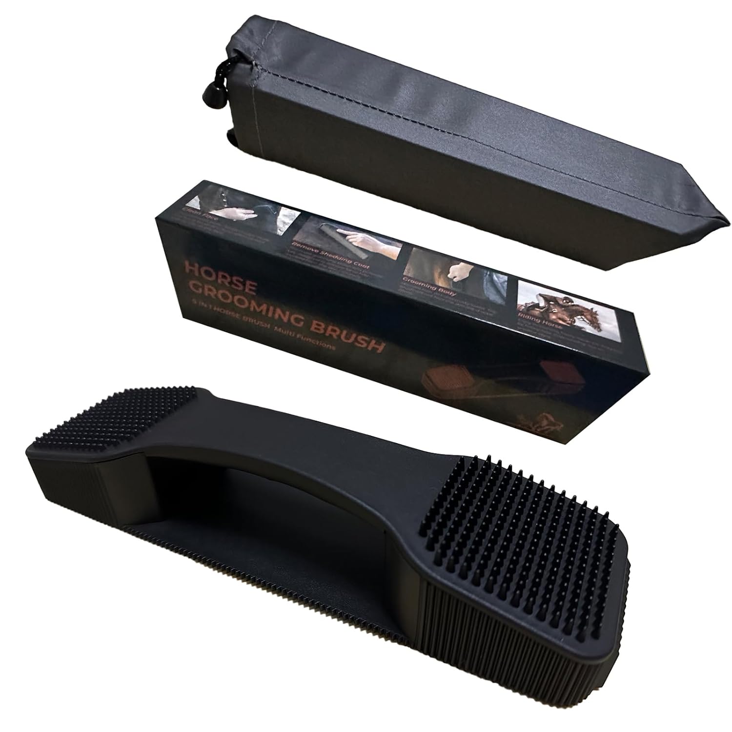 Horse Grooming Brush, 5-in-1 Horse Brushes, Horse Massage Comb, Upgraded PP Horse Hair Brush, Pet Grooming Supplies Set for Horse Dog and Cat Grooming Shedding, Black