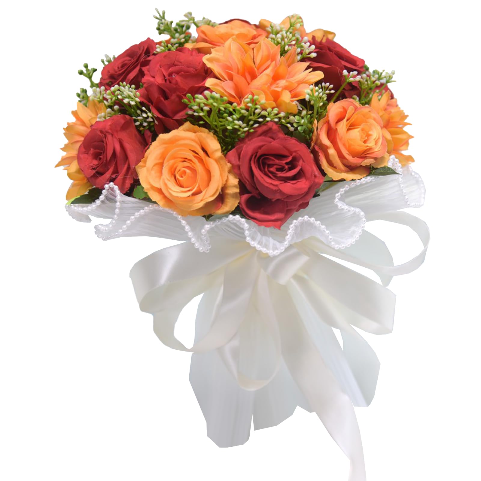 Plcnn Wedding Bouquets for Bride, Artificial Flowers Roses Bouquet, Handmade Romantic Flower Bouquet, Holding Flowers Valentine's Day Birthday Church Home Decoration(Red Orange)