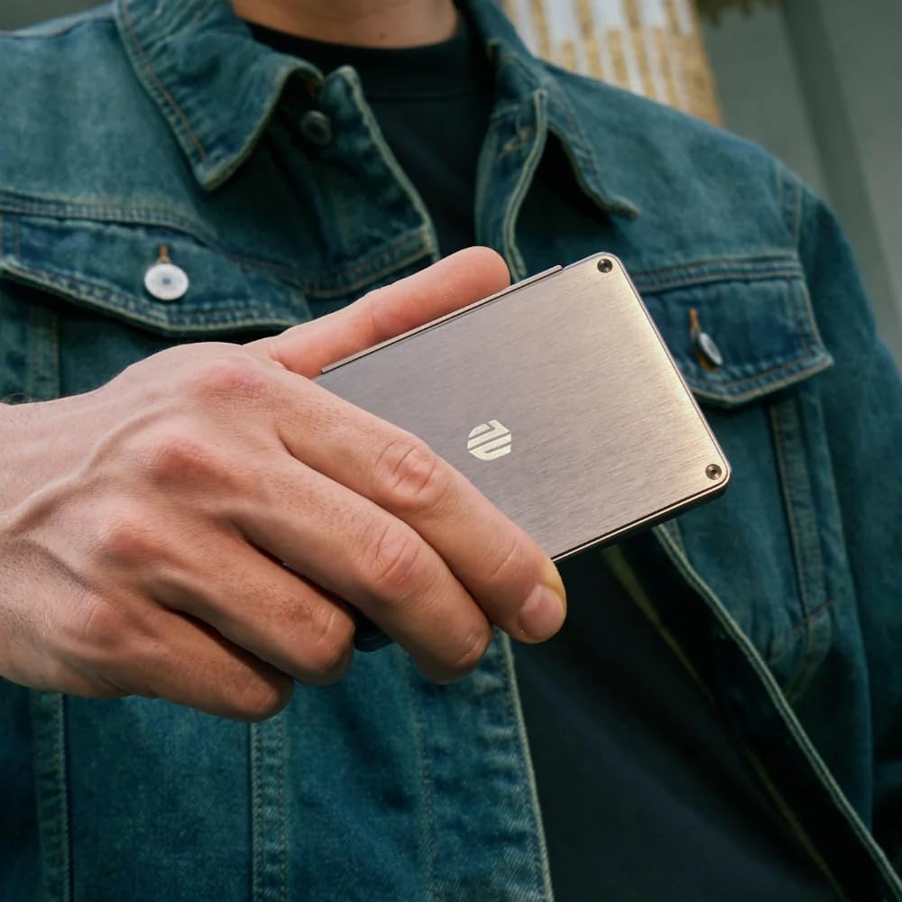 Card Wallet For Men - Beautiful Wallet, Slim RFID Blocking Wallet, Metal Card Holder with Leather Slots & Money Clip (Dark Grey)