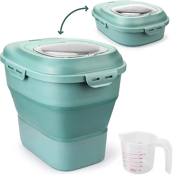 Viretec Cereal Rice Storage Containers, 20 to 50Lbs Collapsible Dry Food Dispenser Bins with Airtight Flip Lid Rolling Wheel, Kitchen Pantry to Store Sugar Flour, Dog Pet Cat Food Holder Container