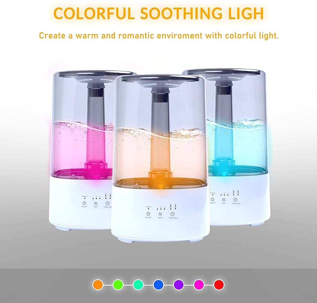 ZKHD Humidificador 3.5L, Niebla fría, humidificador ultrasónico, difusor de Aroma, humidificador de Aire, Relleno Superior, Apagado automático, Salida Ajustable