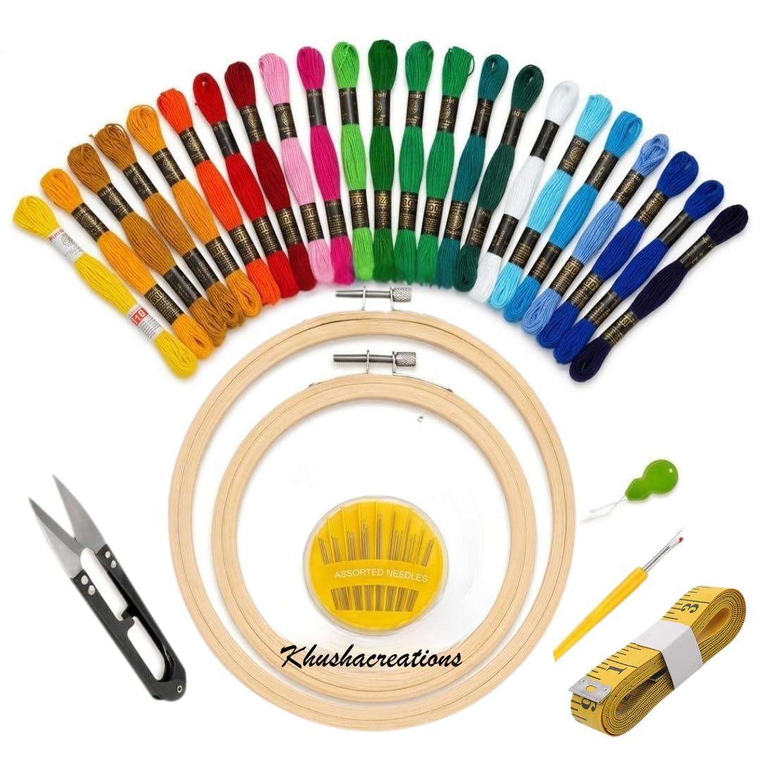 Embroidery Kit with Wooden Hoops (8 & 6 Inch), 18 Color Threads, Needle Set, Threader, Cutter, Seam Ripper & Measuring Tape | Complete DIY Hand Embroidery Starter Kit for Beginners & Adults-image-36