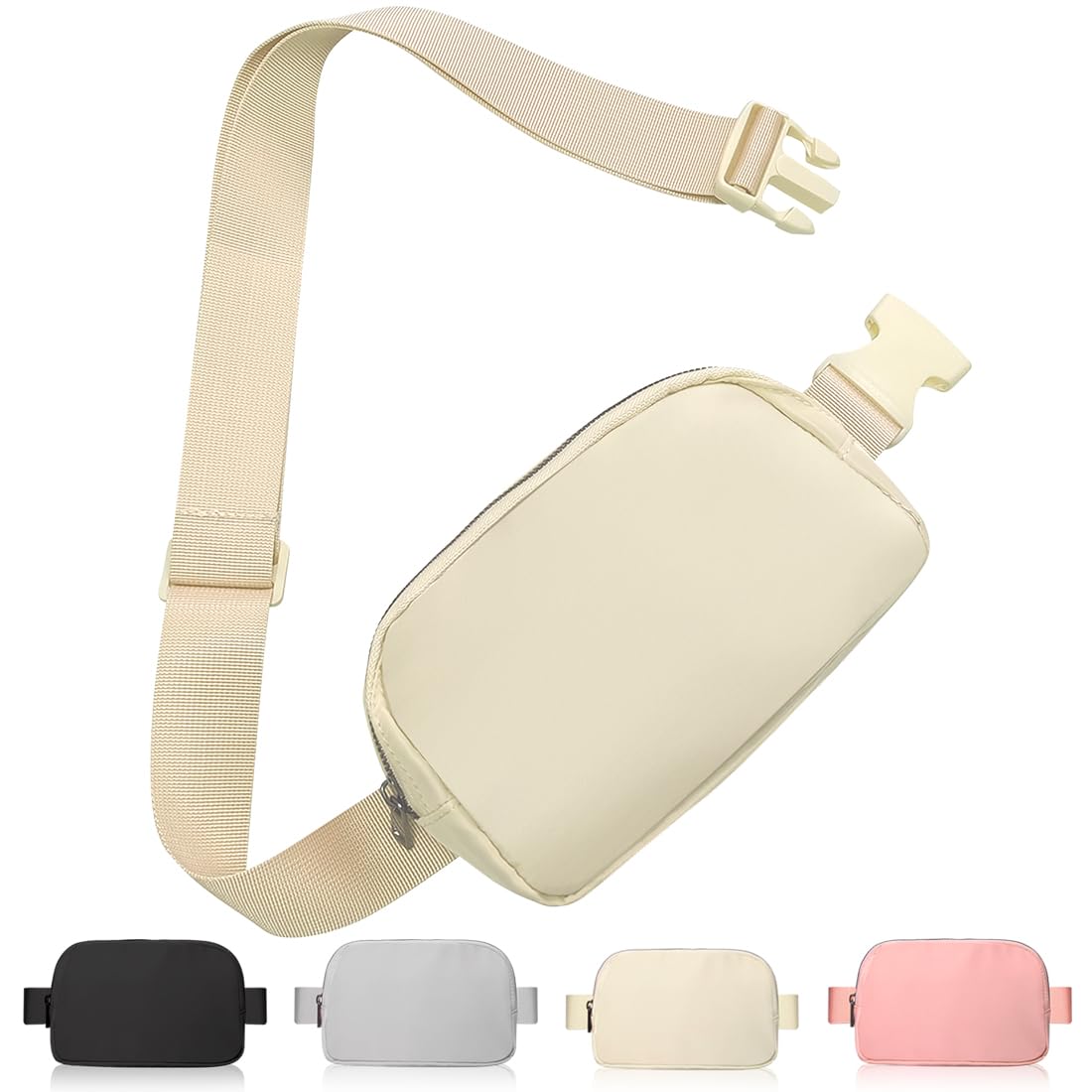 Belt Bag for Women Men, Fashion Fanny Pack Waist Bag with Adjustable Strap for Travel Walking Running Hiking Cycling, Beige