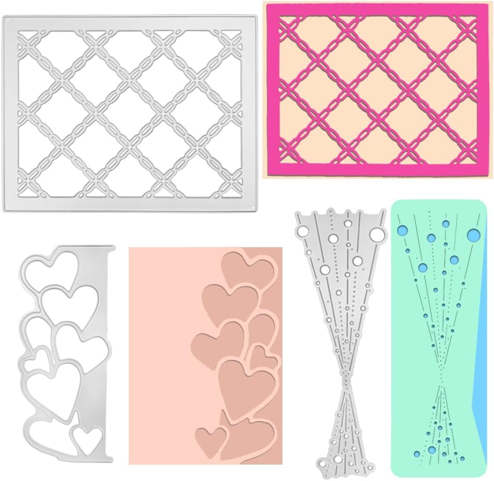 3 Pcs Cutting Dies for Cards Making, SENHAI Bubble Spotty Line Metal Cutting Die & Heart-Shaped Metal Die Cuts & Grid 3D Backgrounds Frame Cutting Die Cuts for Card Decor DIY Scrapbooking Album