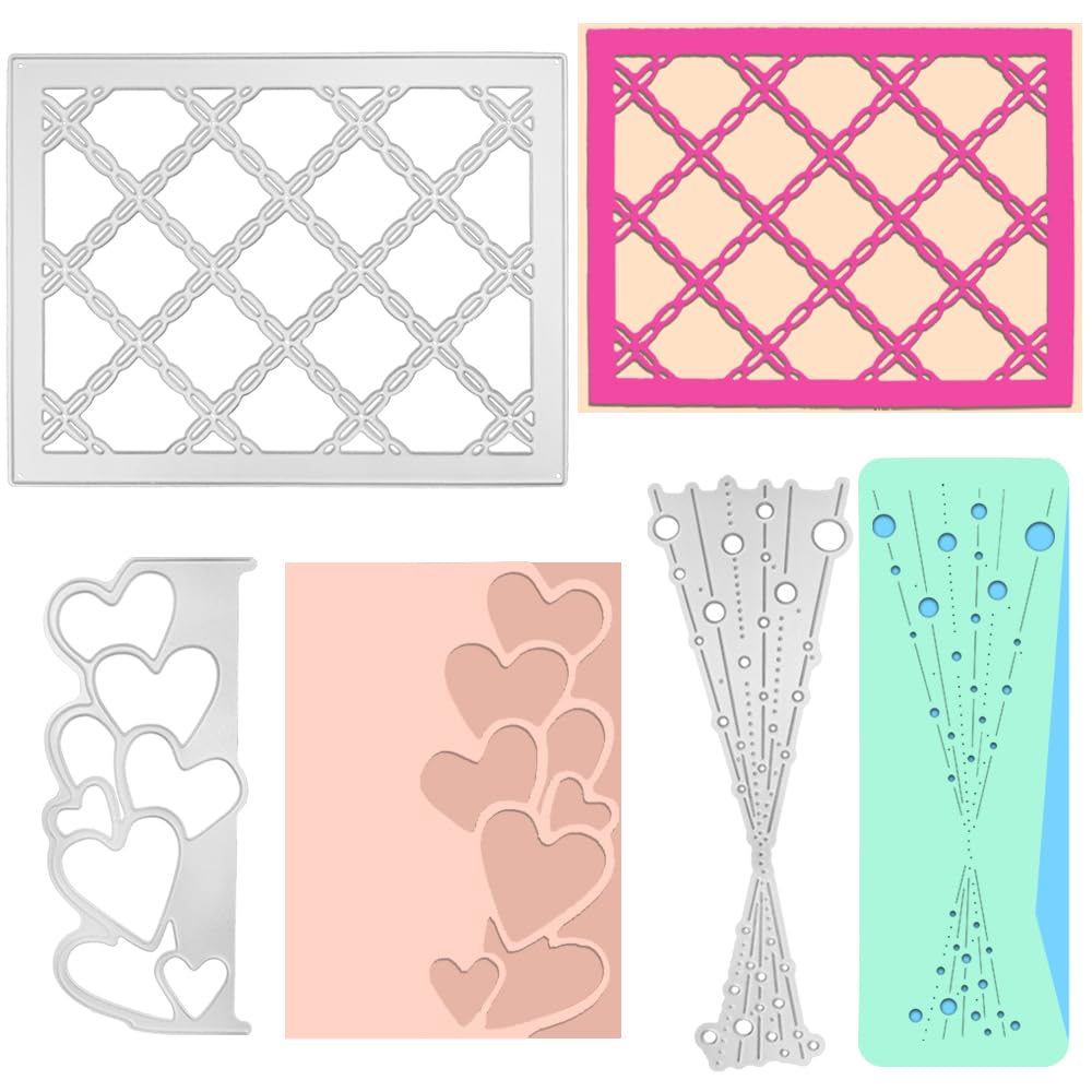 3 Pcs Cutting Dies for Cards Making, SENHAI Bubble Spotty Line Metal Cutting Die & Heart-Shaped Metal Die Cuts & Grid 3D Backgrounds Frame Cutting Die Cuts for Card Decor DIY Scrapbooking Album