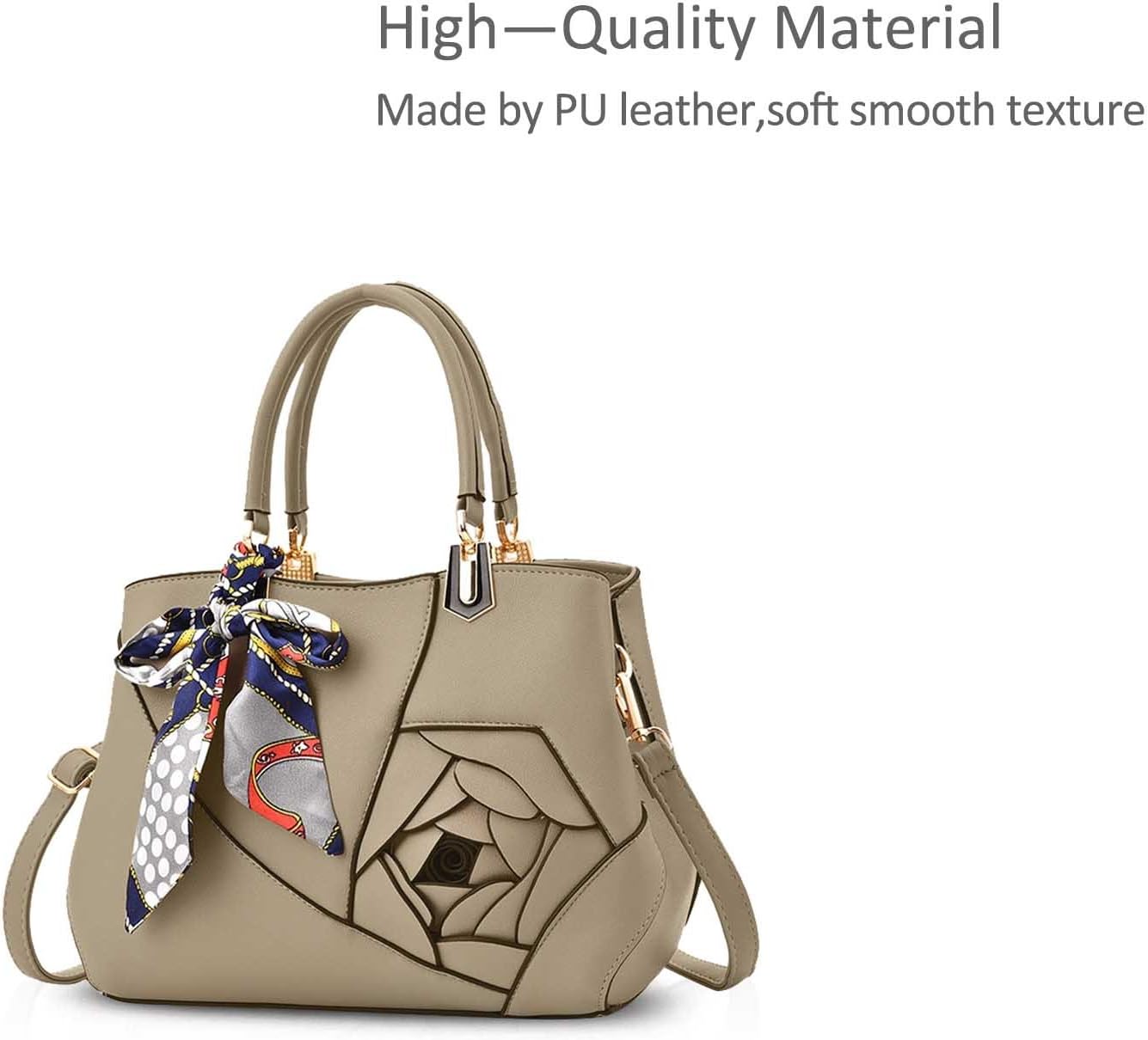 NICOLE&DORIS Flowers Handbag for Women Top Handle Bags PU Leather Messenger Bag Fashion Shoulder Bag Tote Satchel Ladies Crossbody Bag Khaki