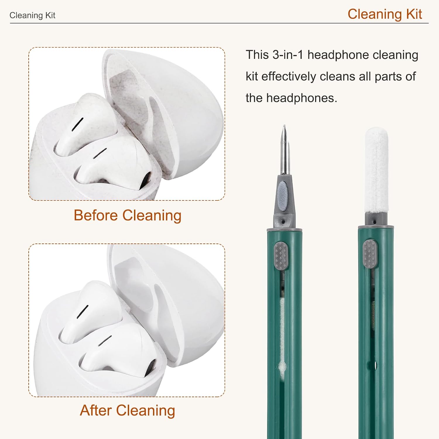 2PCS Earphone Cleaner Kit Earbud Phone Cleaner Tool,Dark Green image 4