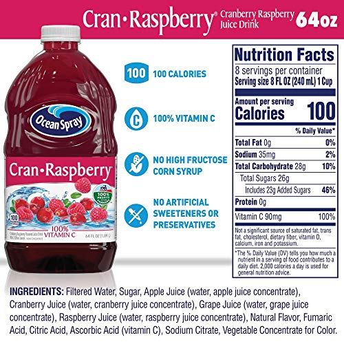Image of Ocean Spray Cran-Raspberry Cranberry Raspberry Juice Drink, 64 Ounce Bottles (Pack of 8)