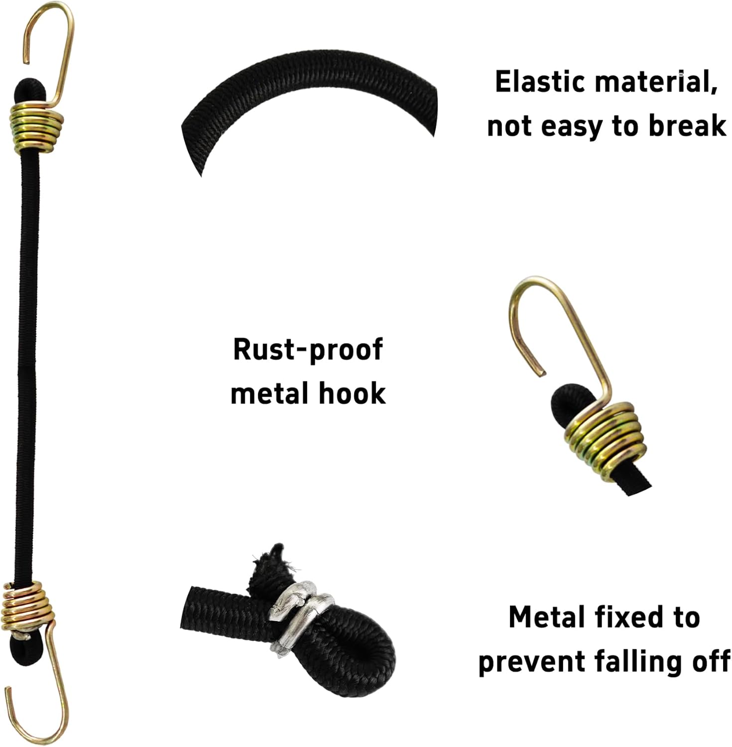 20PCS 6Inch Mini Black Bungee Cords with Yellow Hooks, Heavy Duty Elastic Straps for Securing Tarps, Tents, Cargo, Camping, Hiking, Hunting