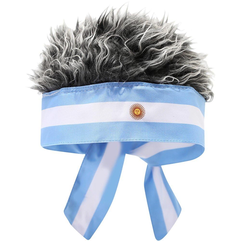 Stakee Argentina Flag Wig Headband National Flag Clown Wig Football Party Hat for Women Men Carnival Party Accessory