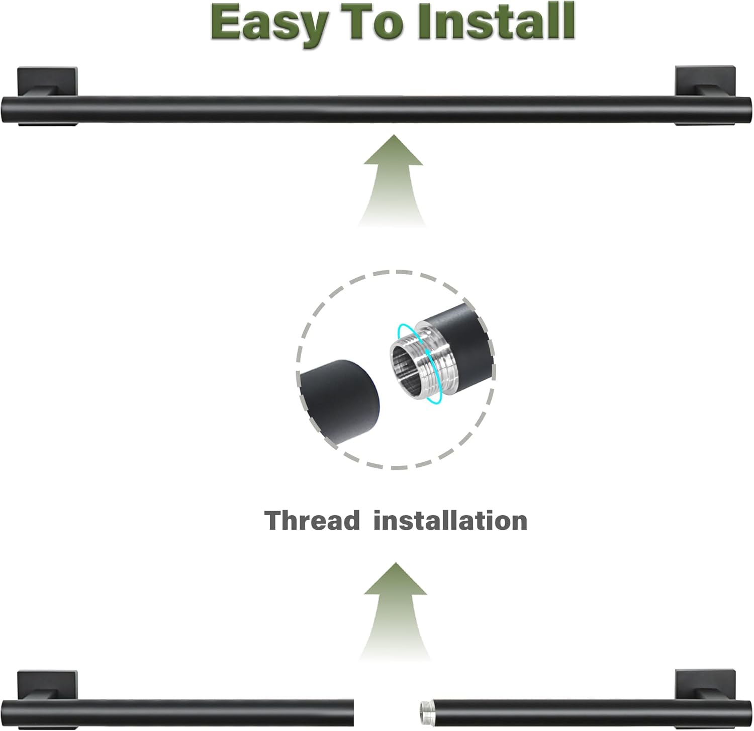 Alise Bathroom Towel Bar, 24 Inch Towel Racks for Bathroom, SUS304 Stainless Steel Hand Towel Holder Heavy Duty Towel Rack Wall Mounted Matte Black Towel Bar