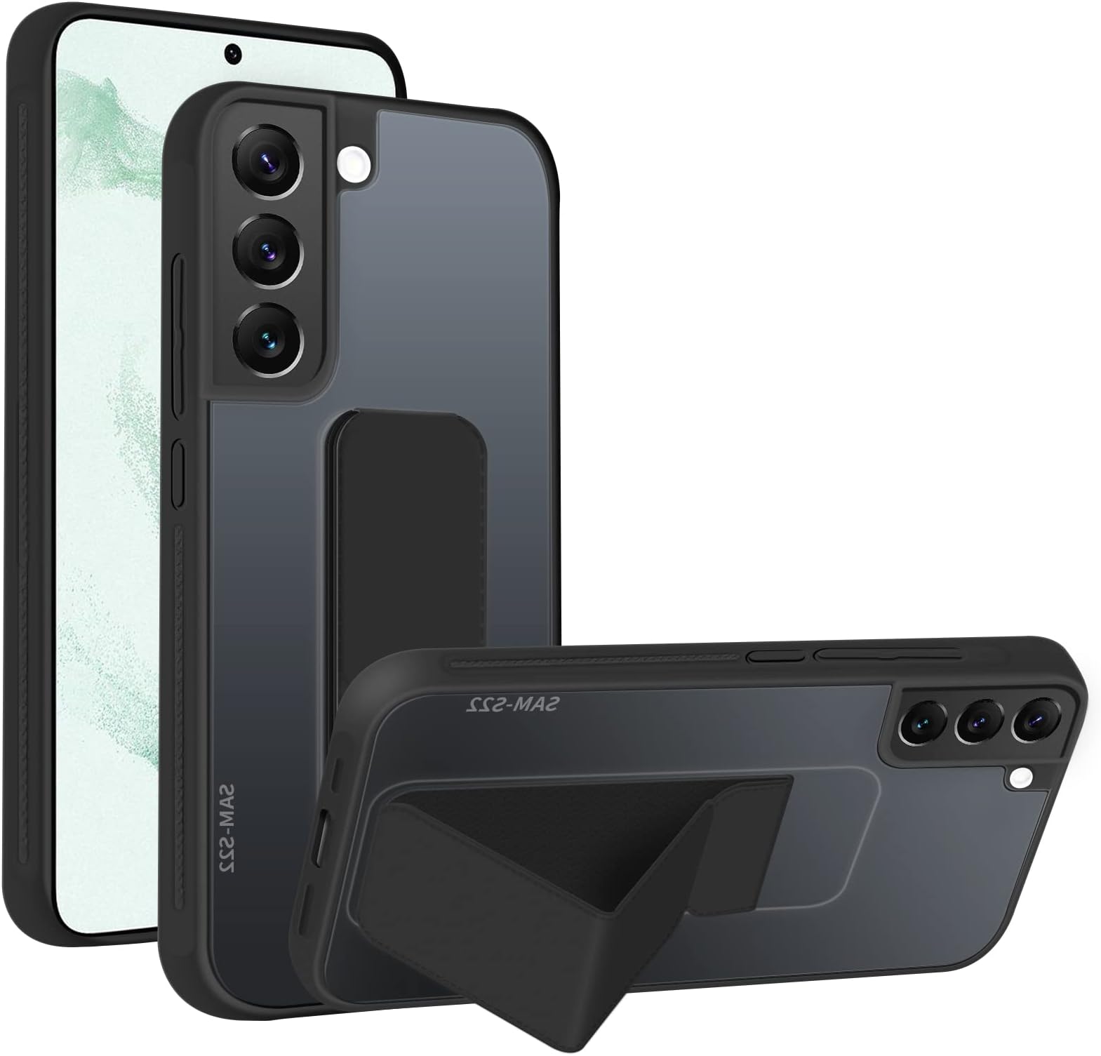 INFOSUN for S22 Case Stand Cover Samsung Galaxy S22 Matte Cases with Frosted Back Hand Grip Kickstand Cover Holder Shockproof Translucent Design for Galaxy S22 (6.1 Inch) (2022) (Black)