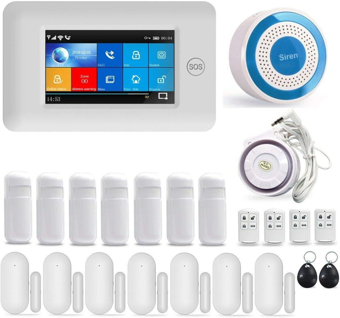 GSM/3G & WIFI Security Alarm System, Wireless Smart Home Burglar Security System, Large Touch Screen, 99 Wireless Defense Zones, Works with Smart Socket, APP Control, with Wireless Siren