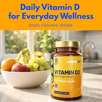 Vitamin D3 4000 IU Softgels – 365 Day Supply | High Strength Immune & Bone Support | Easy-to-Swallow | Gluten-Free | Made in UK