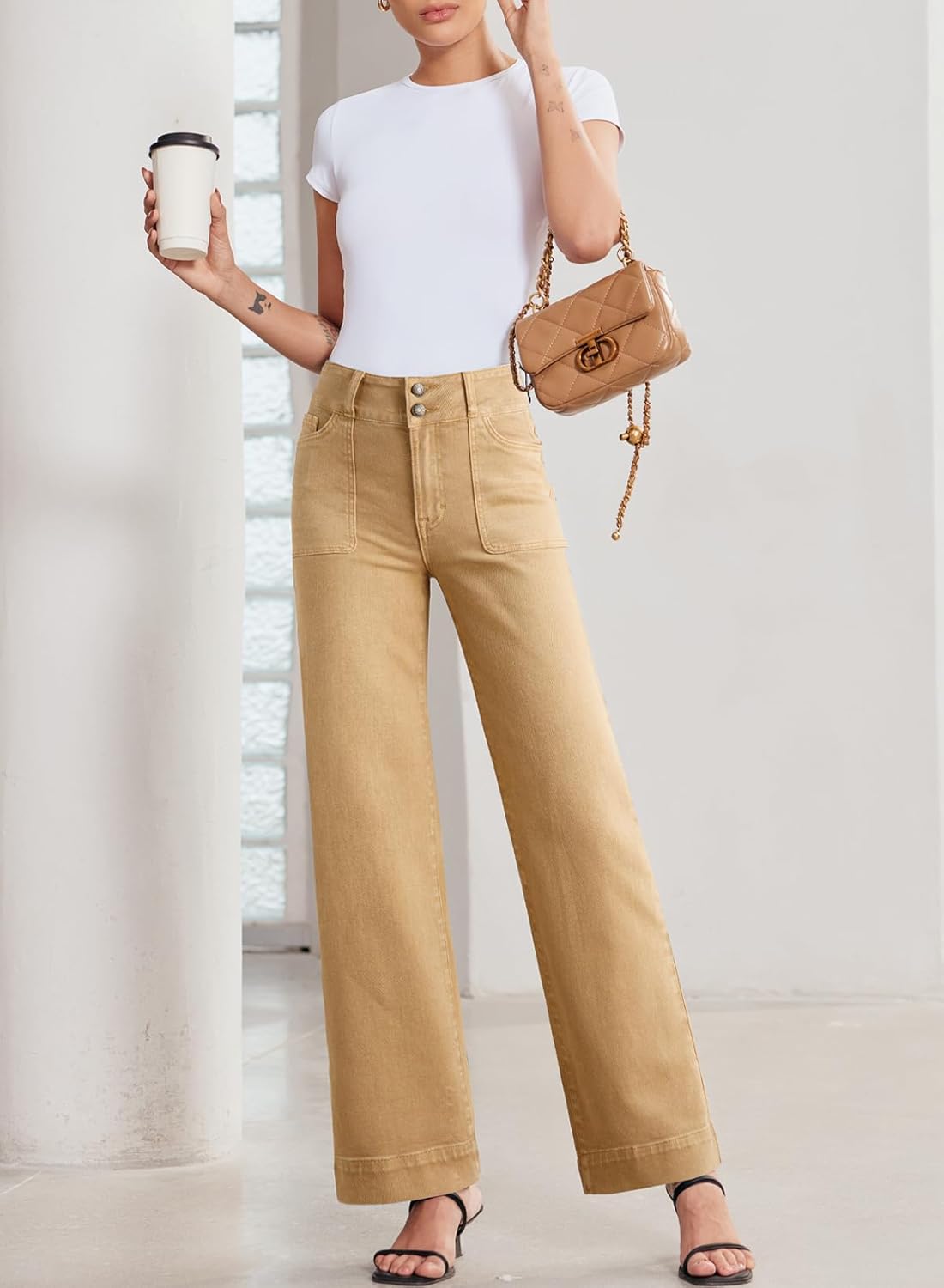 Sidefeel Women's Wide Leg Jeans High Waisted Stretchy Tummy Control Straight Leg Denim Pants - Image 5