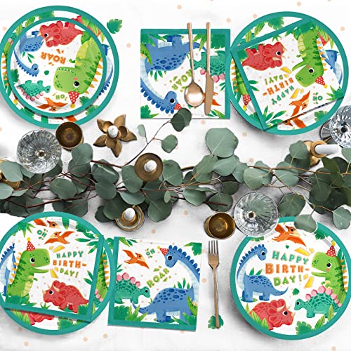 Dinosaur Birthday Party Supplies Disposable Paper Plates Napkins Cups Tablecloth And Banner For Dinosaur Party Decorations Serve 25 #TOP3