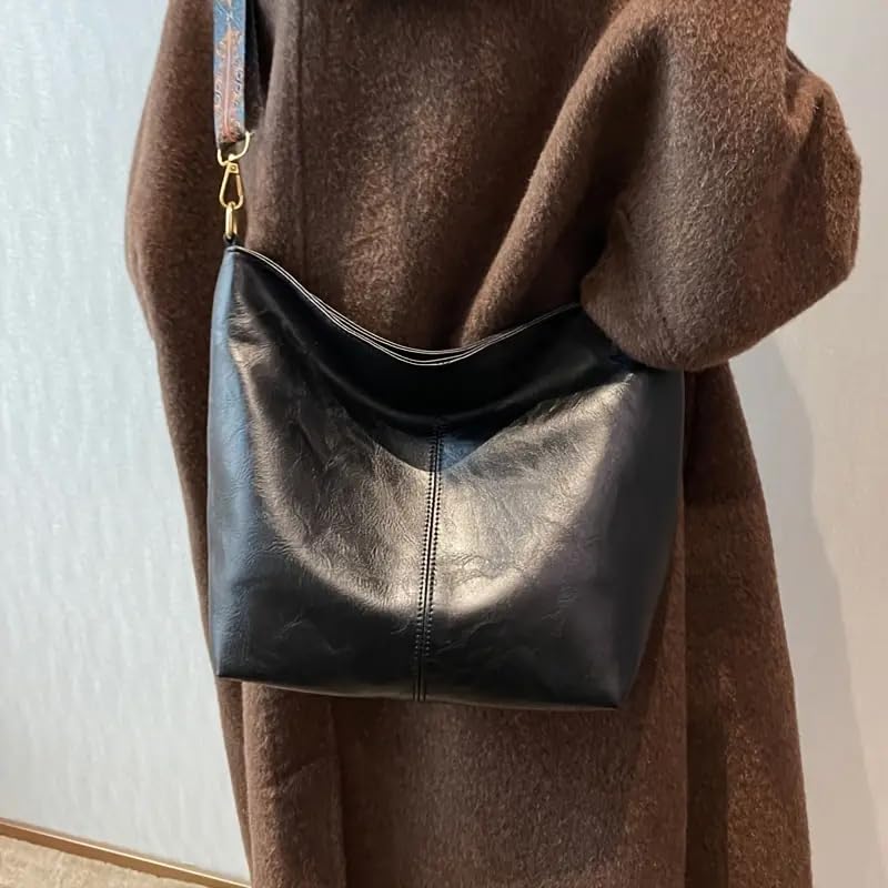 Bolso tote oversize de cuero PU negro para mujer miniatura 4