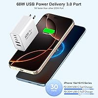 Vista 2 de 3 Pack Cargador Apple 17 Pro Max de Carga Rápida, Bloque de Carga de Pared USB C Multipuerto 60W PD 5 en 1 de Carga Rápida, Cubo de Enchufe de 16