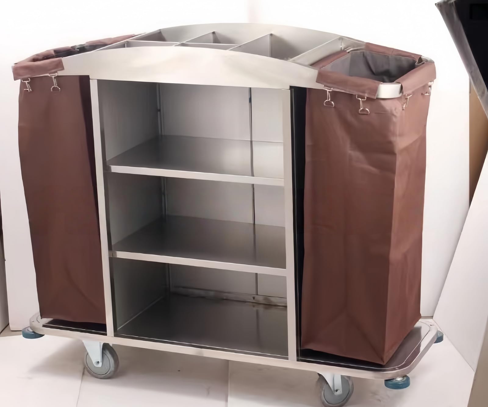 Chariot de Nettoyage Commercial Traditionnel à 3 étagères avec Sacs en Toile Amovibles et Roues verrouillables pour Le ménage dans Les hôtels et Les Appartements