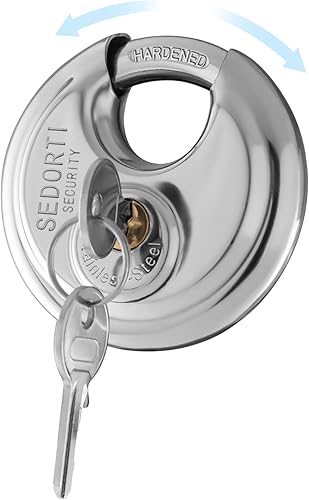 Miniatura 8 de Paquete de 5 candados de disco con llaves iguales, 2-34 pulgadas de ancho, cerradura redonda de acero inoxidable 304, cerradura de almacenamiento