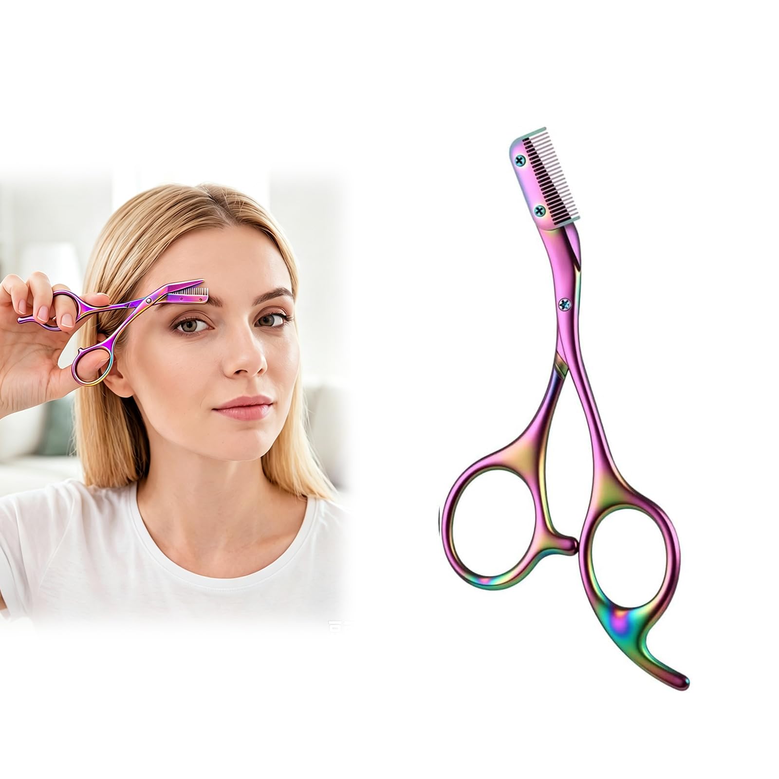 Eyebrow Trimmer Scissor with Comb, Eyebrow Trimmer for Women＆Men, Colorful