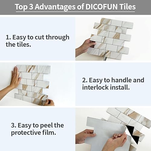 Miniatura 7 de DICOFUN Azulejos de pared con aspecto de piedra arenisca, azulejos de PVC de 12 x 12 pulgadas de grosor para salpicaduras de cocina, 10 hojas
