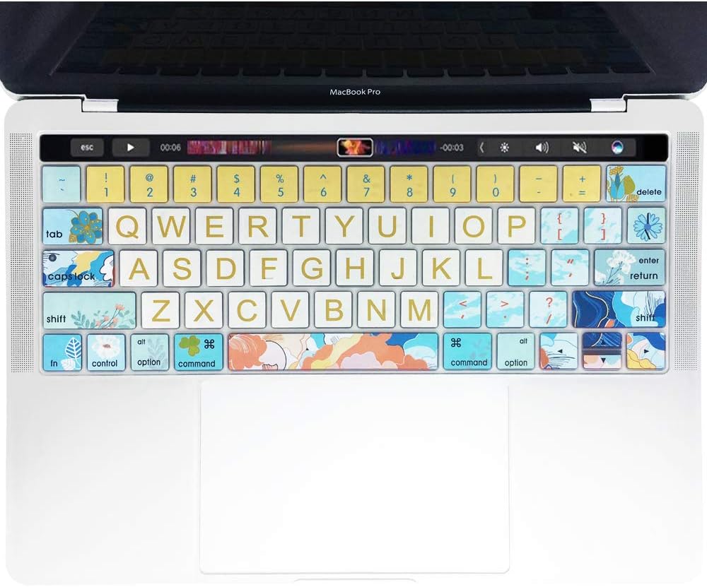 SANFORIN Keyboard Cover for MacBook Pro 13 and 15 Inch with Touch Bar (Model: A2159, A1989, A1990, A1706, A1707), Silicone Skin Protector with Floral & Big Letter Design, Flowers