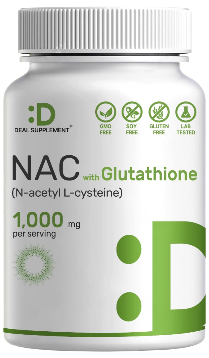 DEAL SUPPLEMENT NAC Supplement (N-Acetyl Cysteine) 1,000mg Per Serving with Reduced Glutathione, 240 Capsules – Antioxidant Support for Immune Health, Lung, & Liver Function